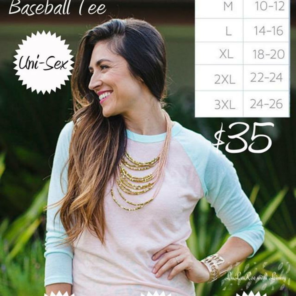 LuLaRoe Randy Tee Raglan Sleeves - Picture 2 of 3